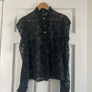 Black lace blouse with pearl buttons